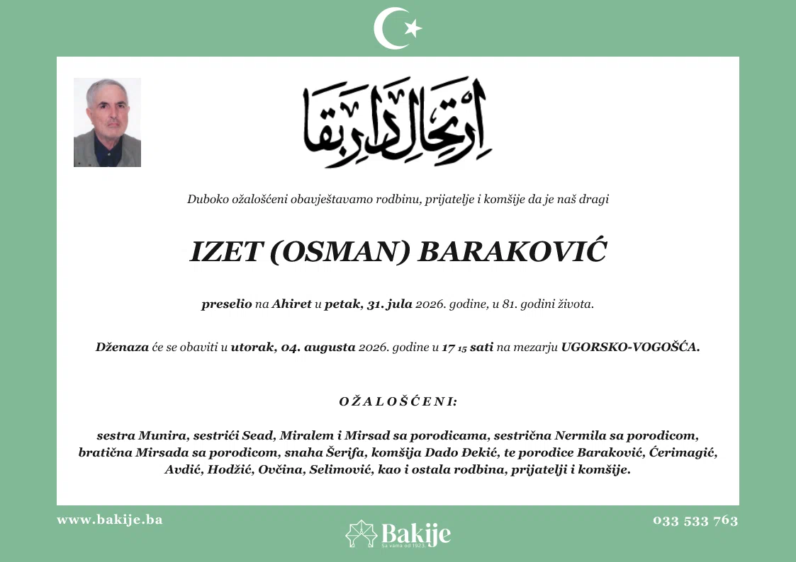 Smrtovnica — Izet (Osman) Baraković
