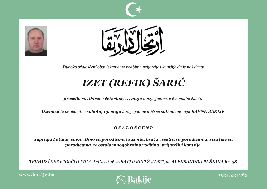 Smrtovnica — Izet (Refik) Šarić
