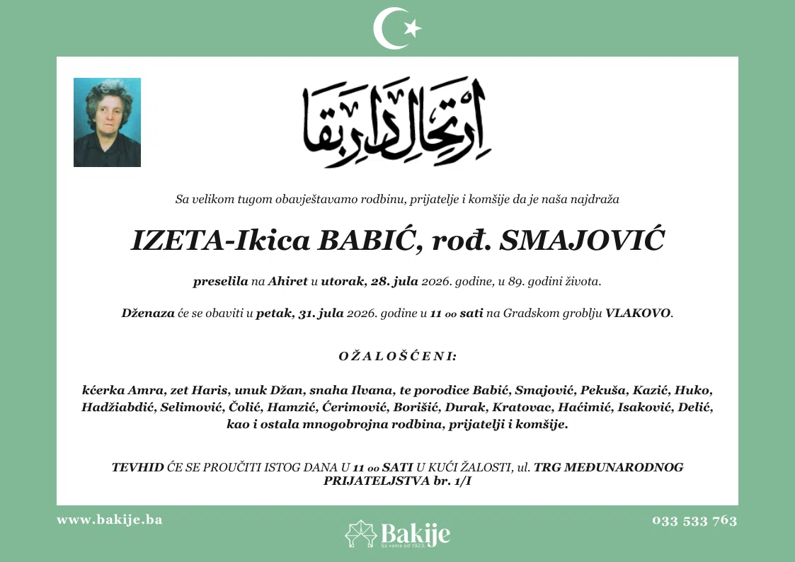 Smrtovnica — Izeta-Ikica Babić, rođ. Smajović