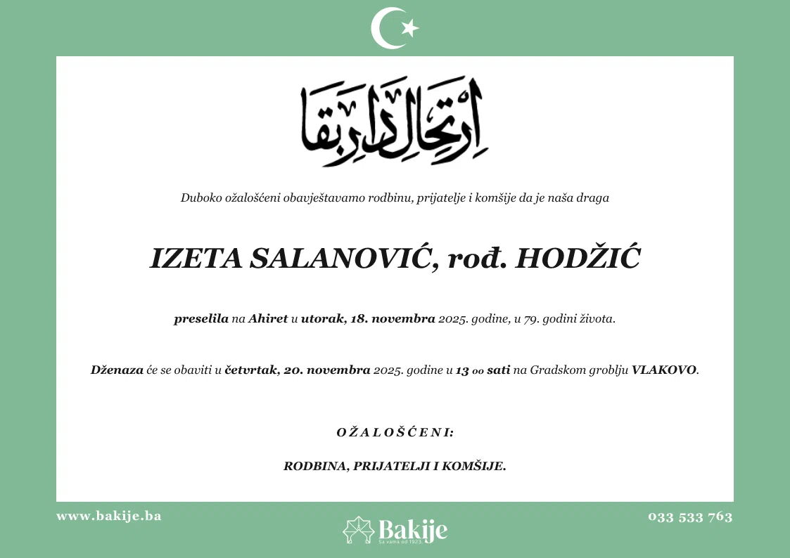 Smrtovnica — Izeta Salanović, rođ. Hodžić