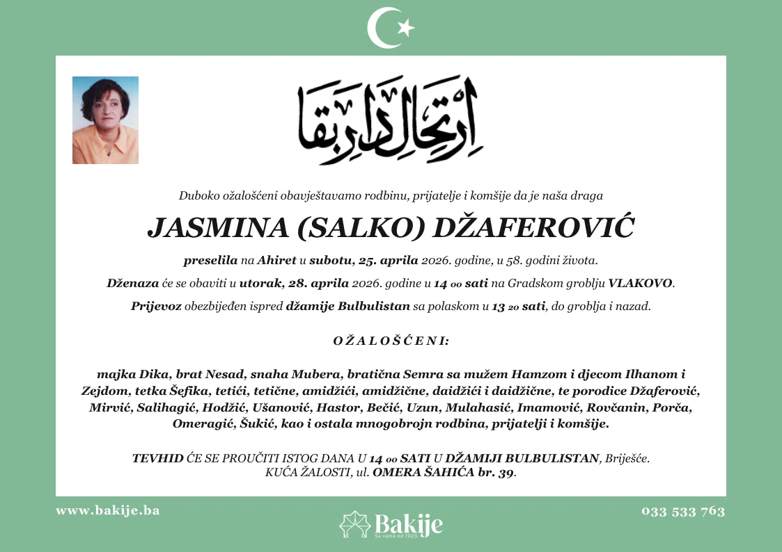 Smrtovnica — Jasmina (Salko) Džaferović