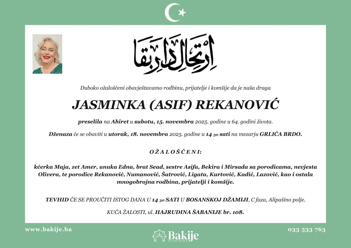 Smrtovnica — Jasminka (Asif) Rekanović
