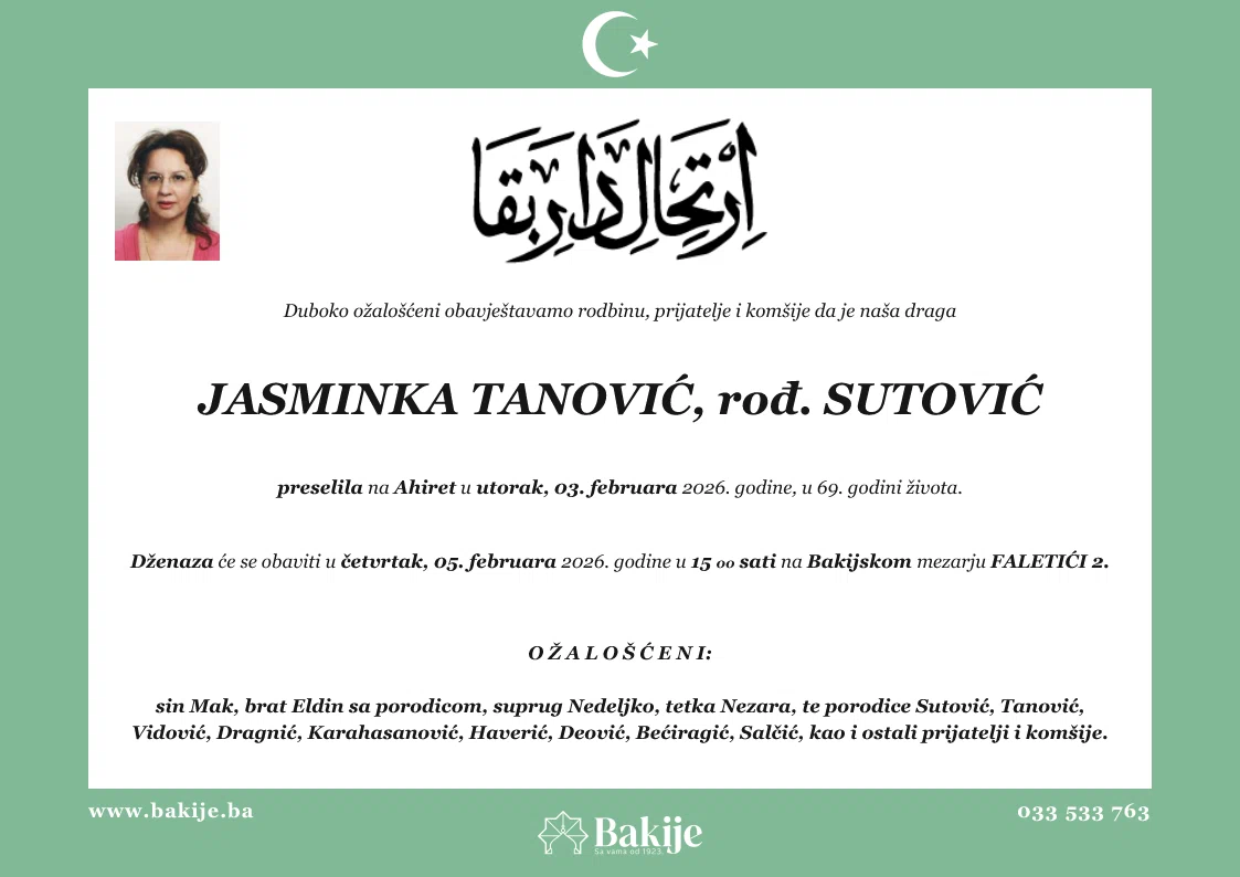 Smrtovnica — Jasminka Tanović, rođ. Sutović