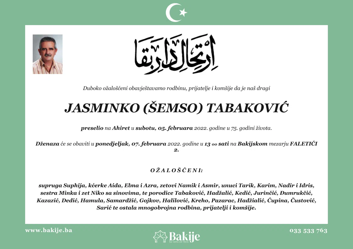Smrtovnica — Jasminko (Šemso) Tabaković