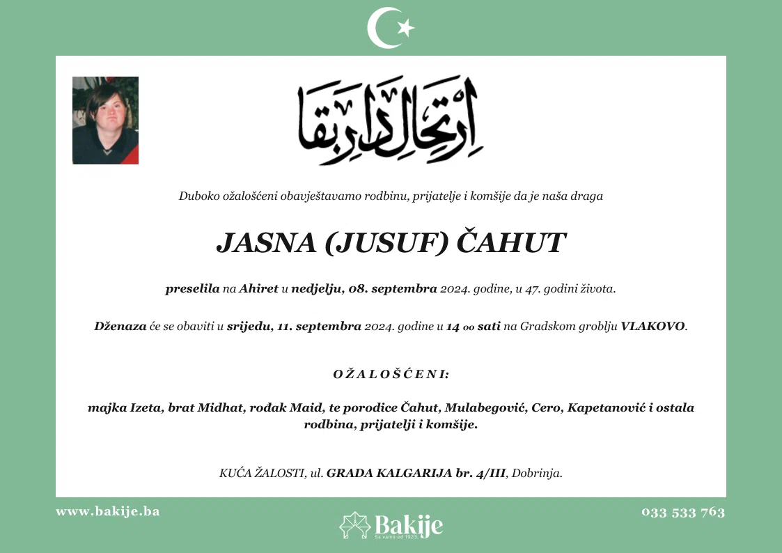 Smrtovnica — Jasna (Jusuf) Čahut