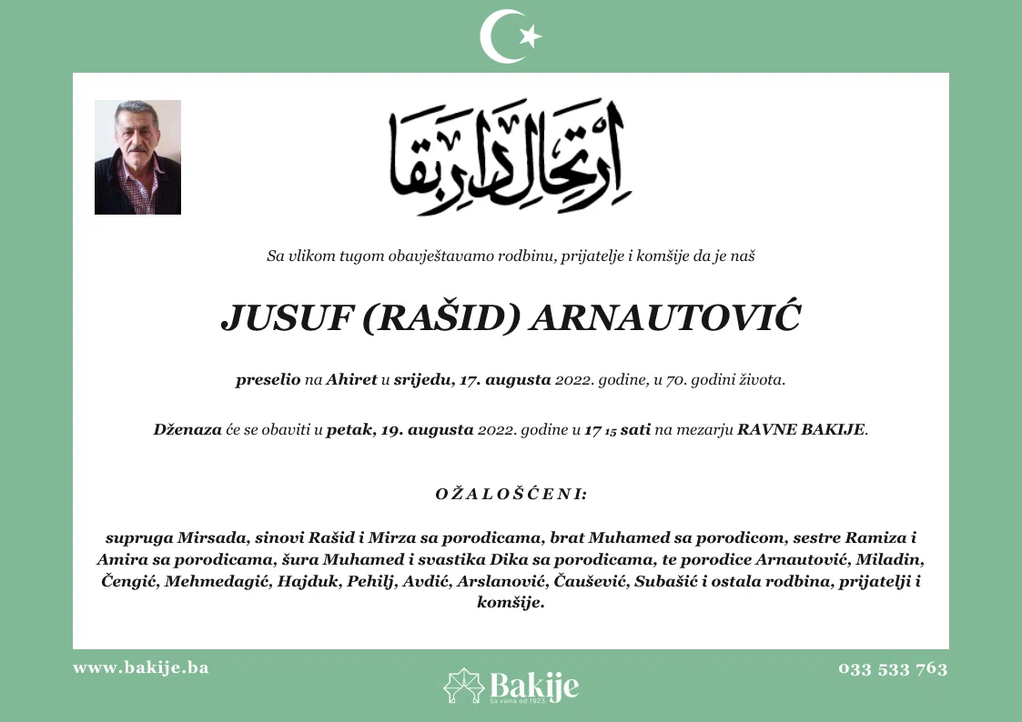 Smrtovnica — Jusuf (Rašid) Arnautović