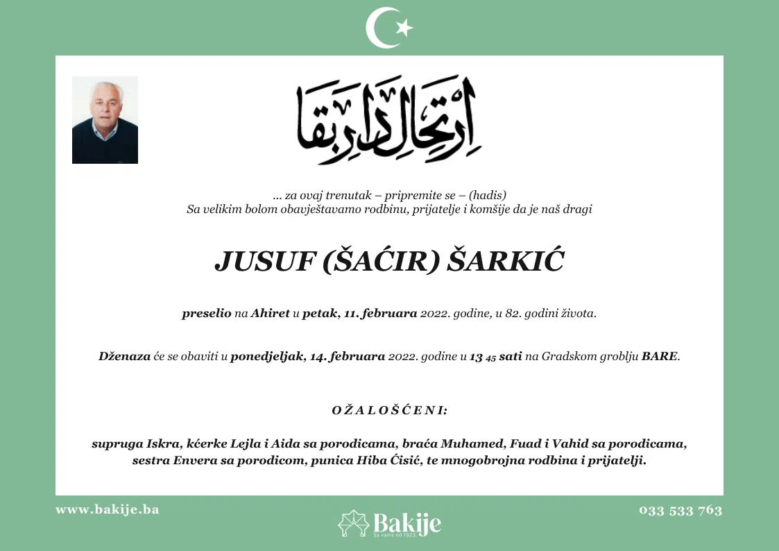 Smrtovnica — Jusuf (Šaćir) Šarkić