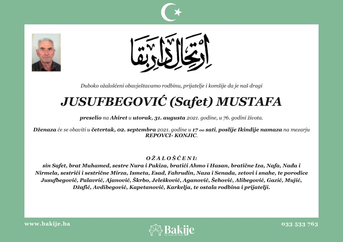 Smrtovnica — Jusufbegović (Safet) Mustafa