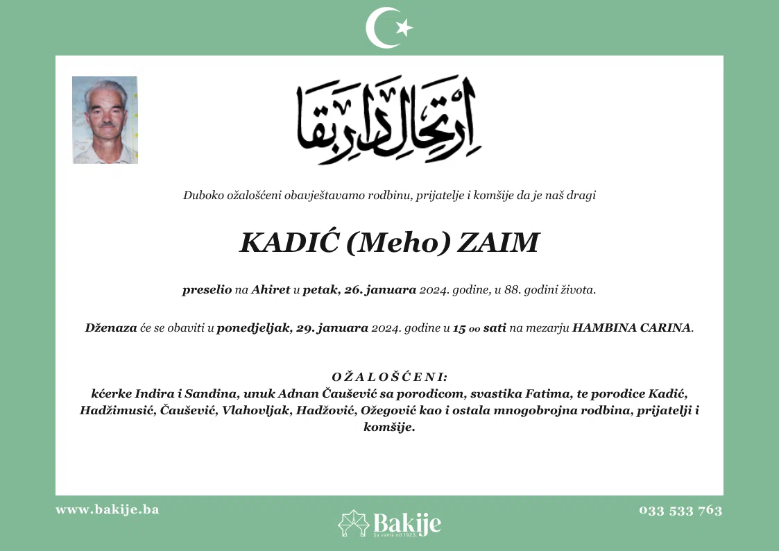 Smrtovnica — Kadić (Meho) Zaim