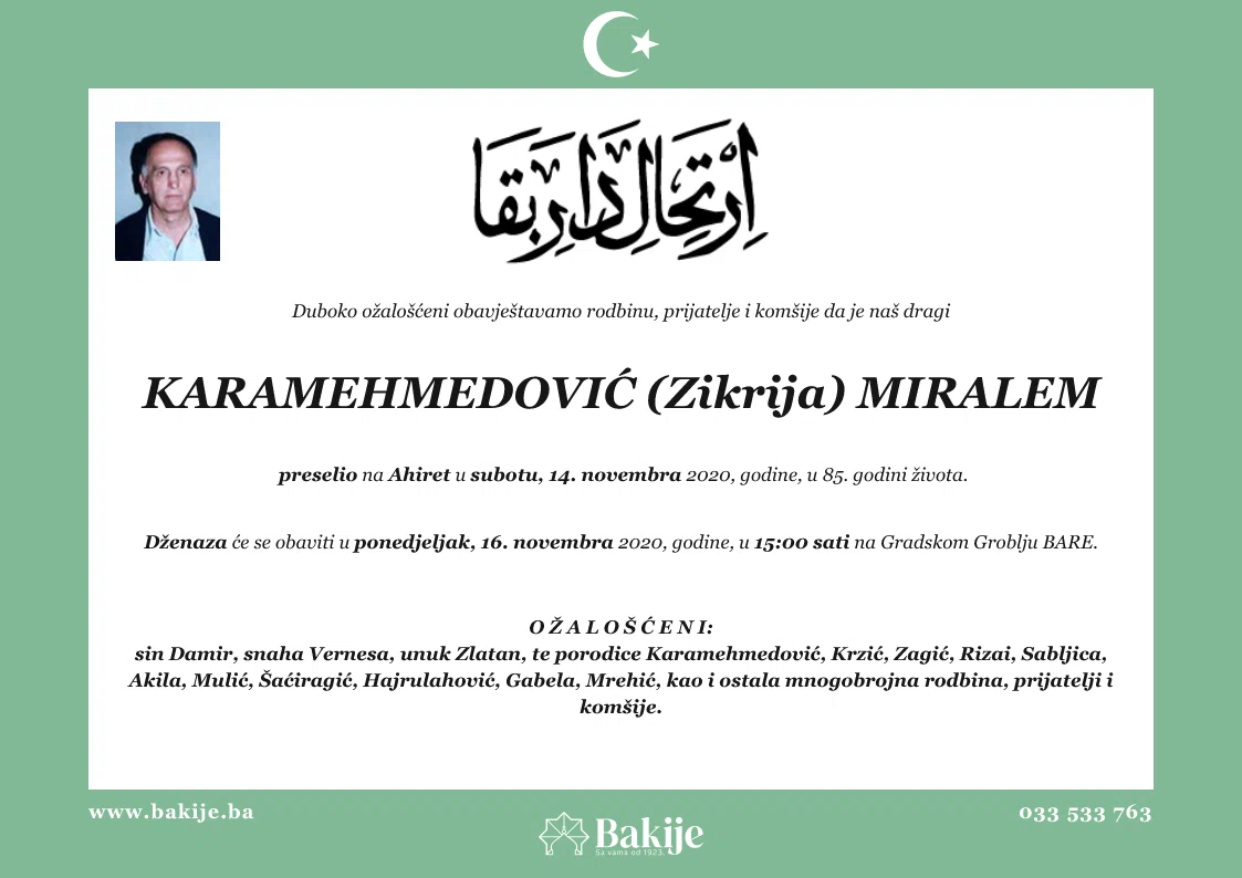 Smrtovnica — Karamehmedović (Zikrija) Miralem