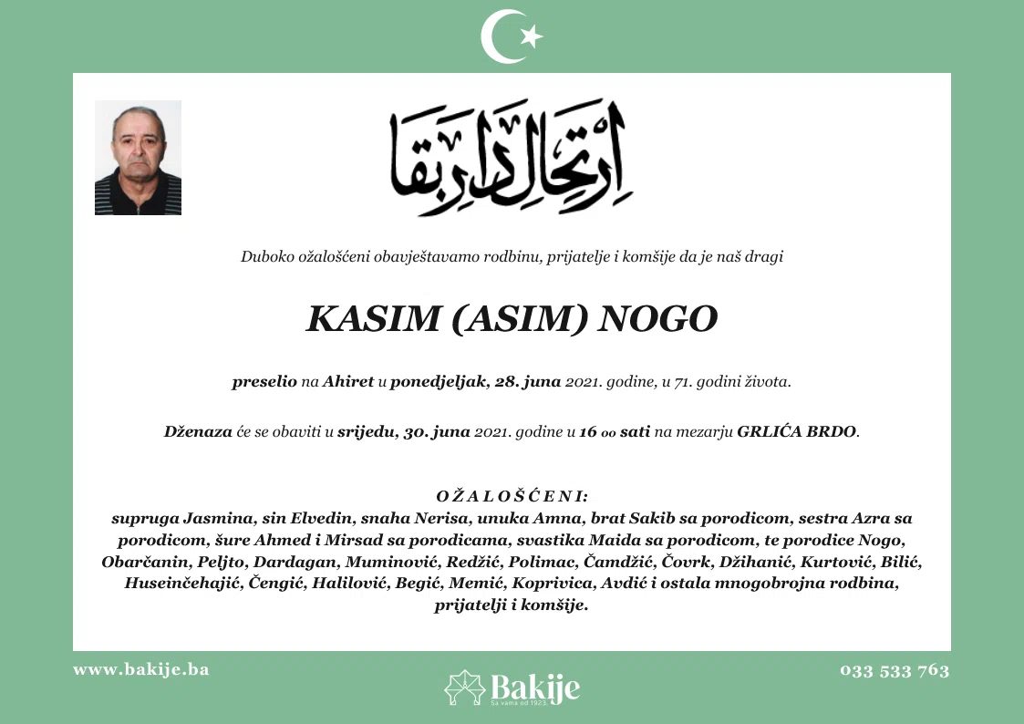 Smrtovnica — Kasim (Asim) Nogo