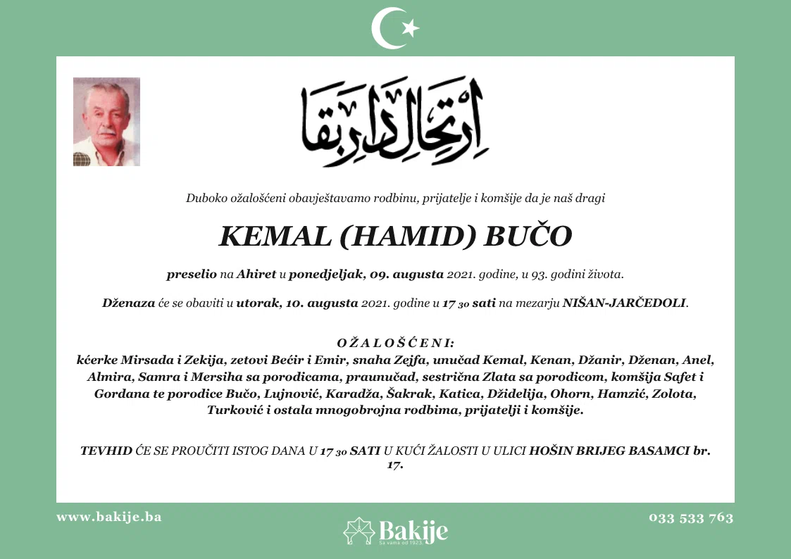 Smrtovnica — Kemal (Hamid) Bučo