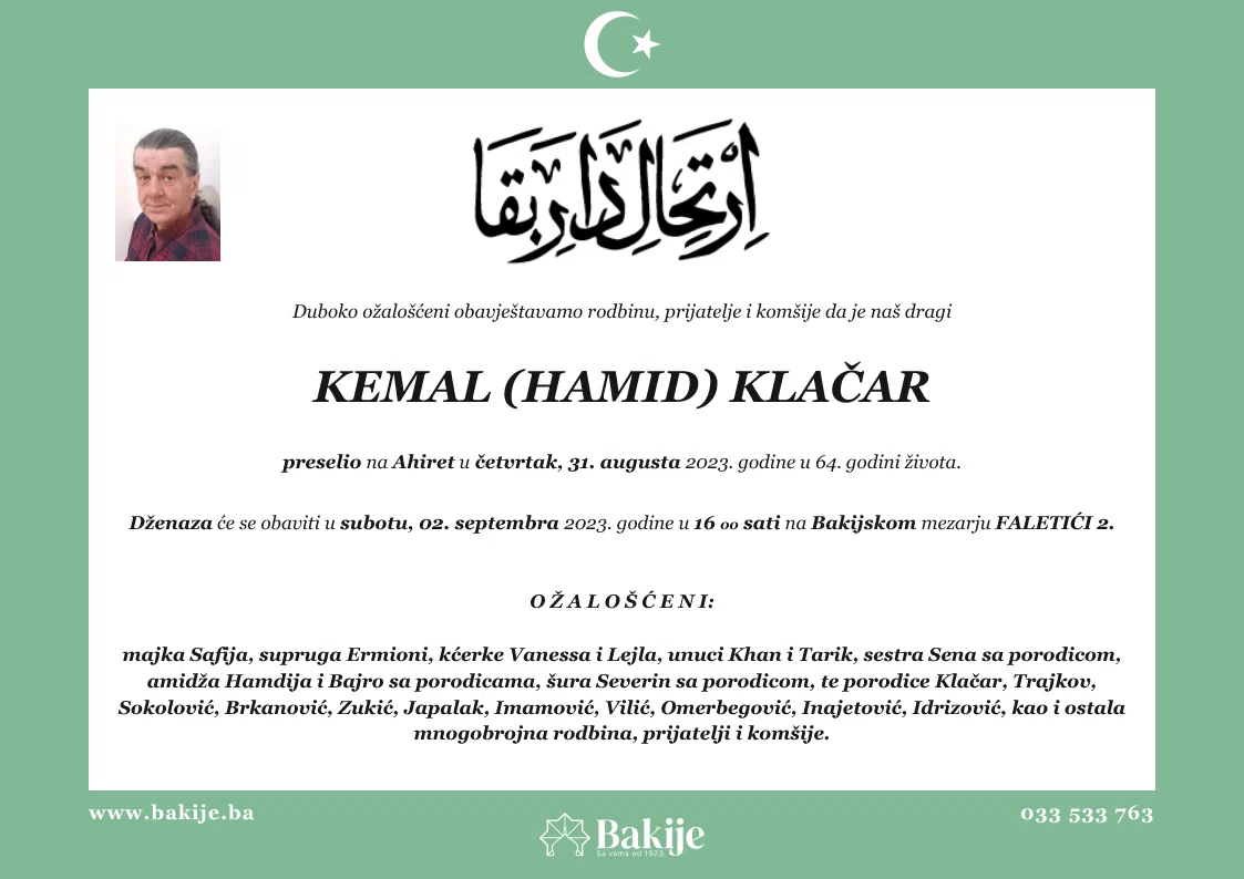 Smrtovnica — Kemal (Hamid) Klačar