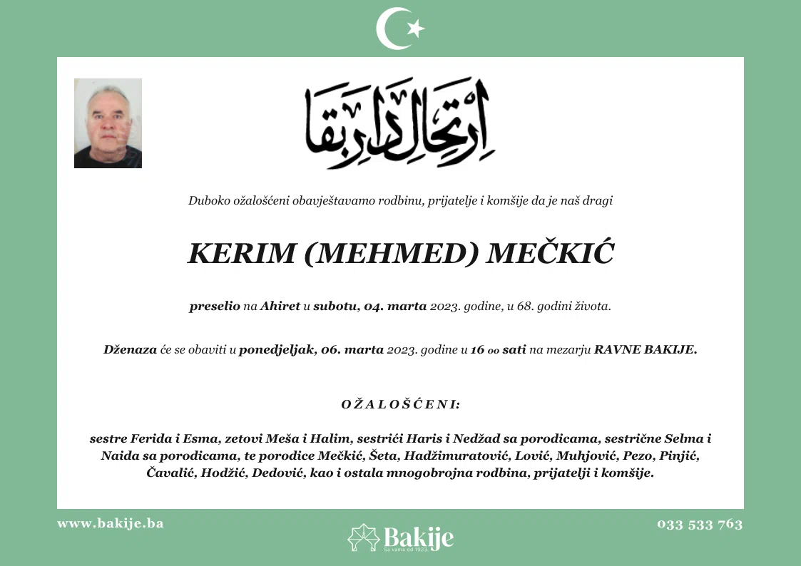 Smrtovnica — Kerim (Mehmed) Mečkić