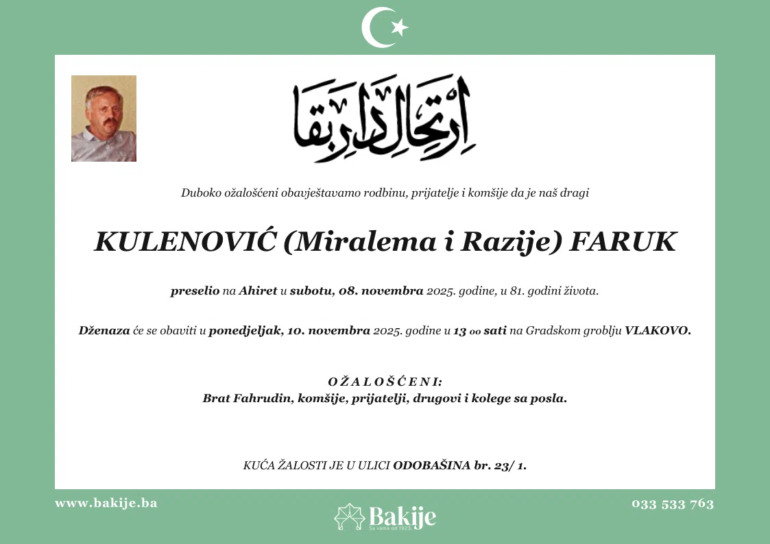 Smrtovnica — Kulenović (Miralema I Razije) Faruk