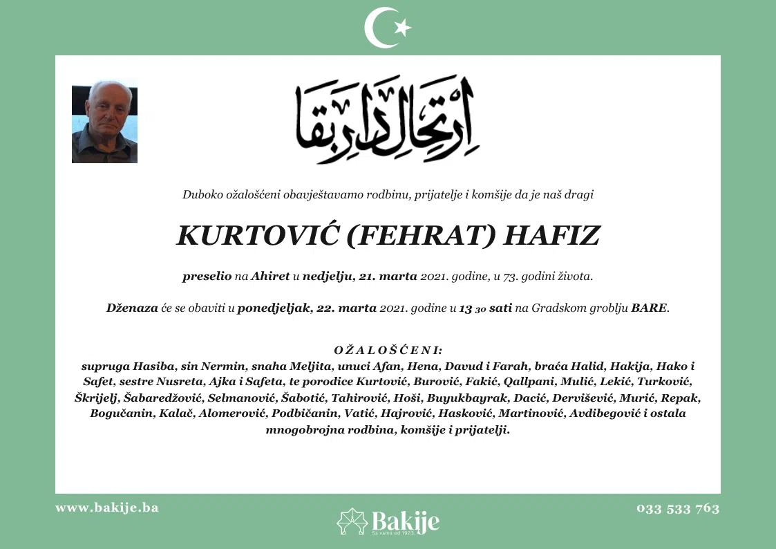 Smrtovnica — Kurtović (Fehrat) Hafiz