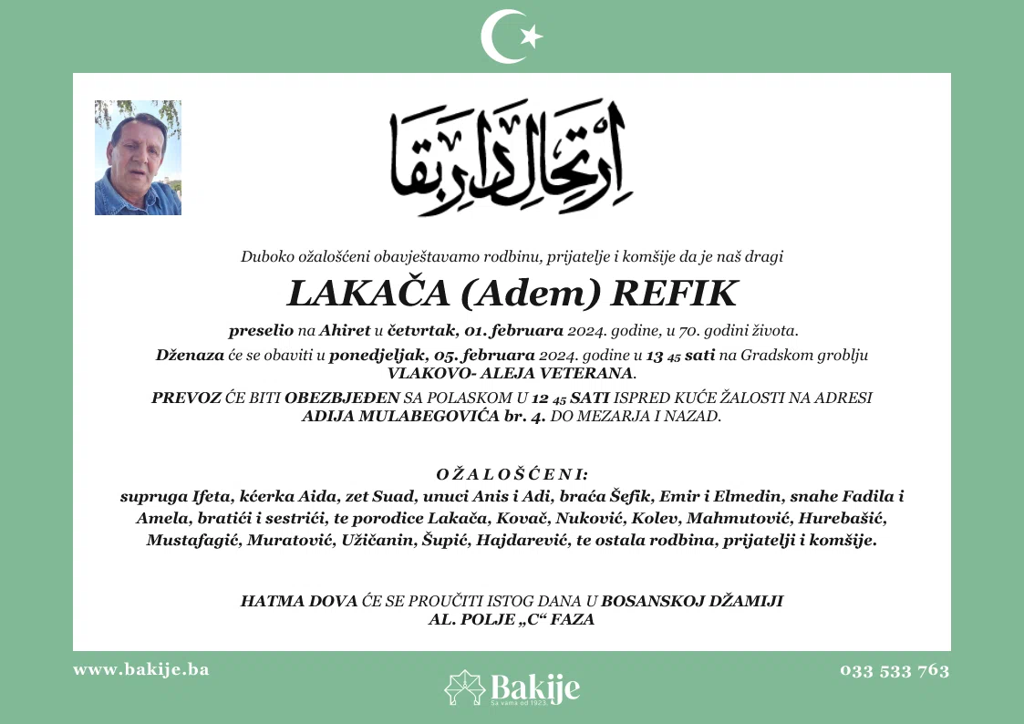 Smrtovnica — Lakača (Adem) Refik