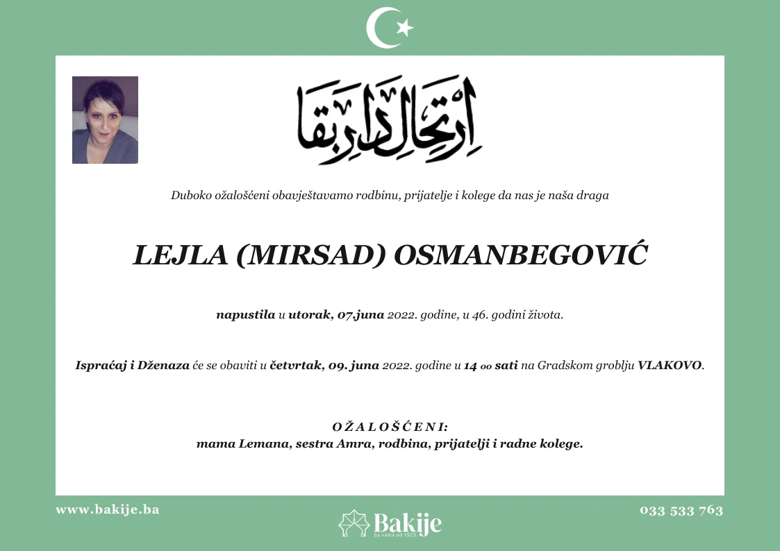 Smrtovnica — Lejla (Mirsad) Osmanbegović