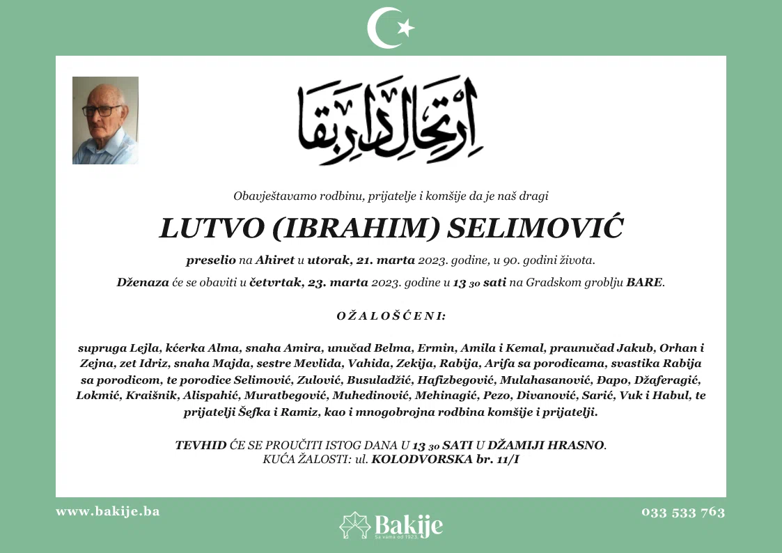 Smrtovnica — Lutvo (Ibrahim) Selimović