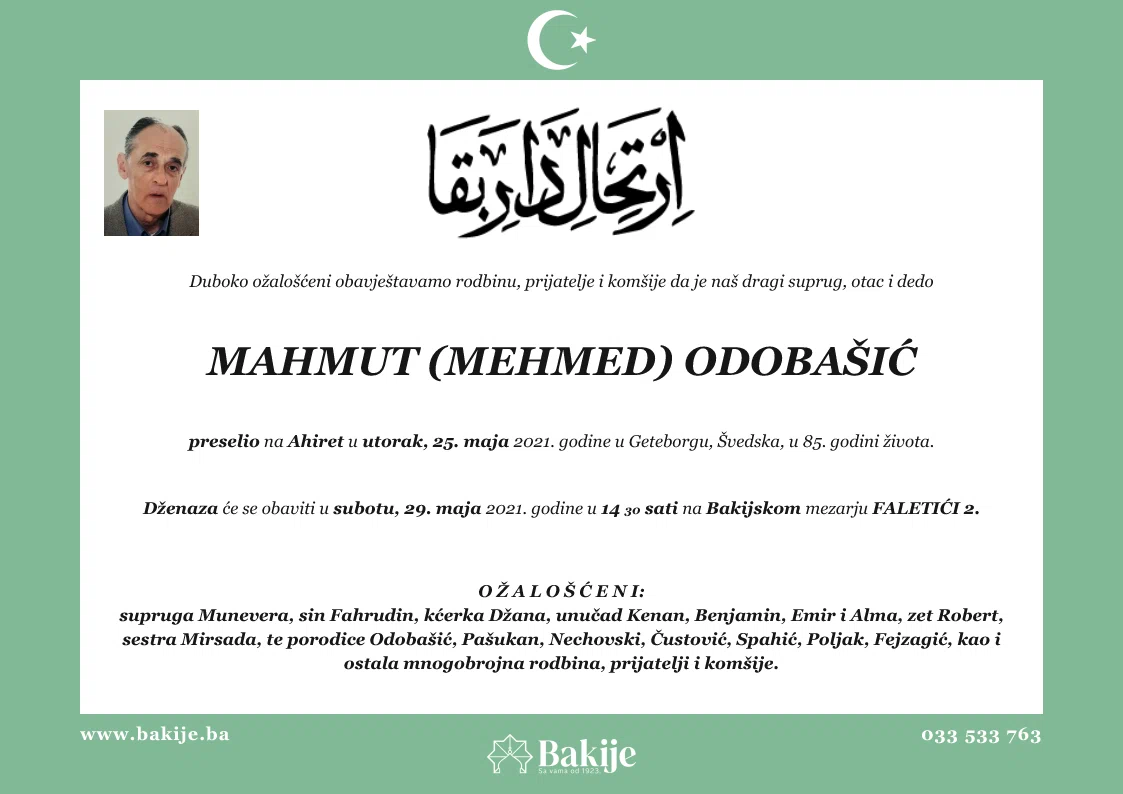 Smrtovnica — Mahmut (Mehmed) Odobašić