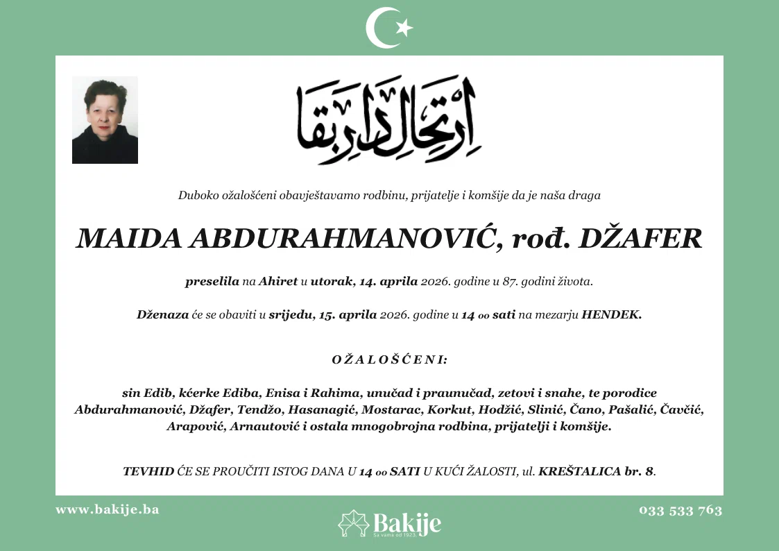 Smrtovnica — Maida Abdurahmanović, rođ. Džafer