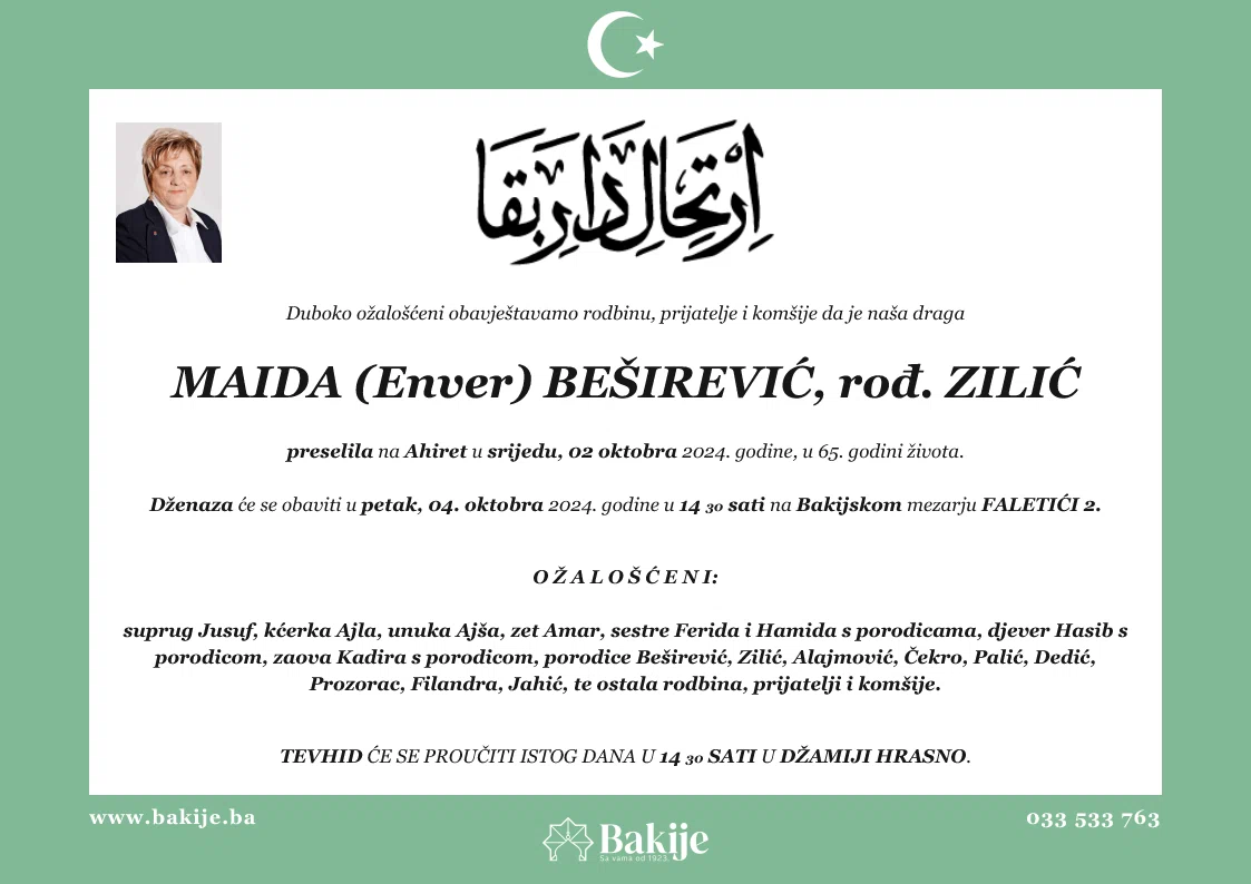 Smrtovnica — Maida (Enver) Beširević, rođ. Zilić