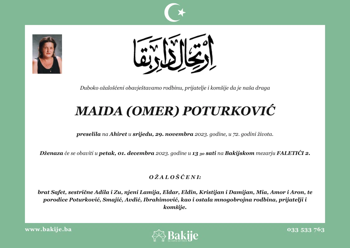 Smrtovnica — Maida (Omer) Poturković