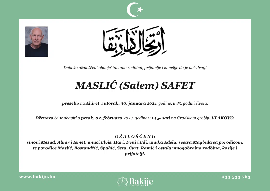Smrtovnica — Maslić (Salem) Safet