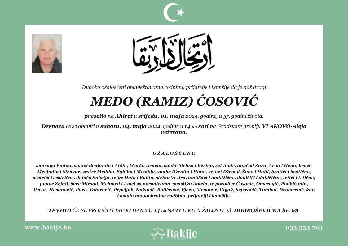Smrtovnica — Medo (Ramiz) Ćosović