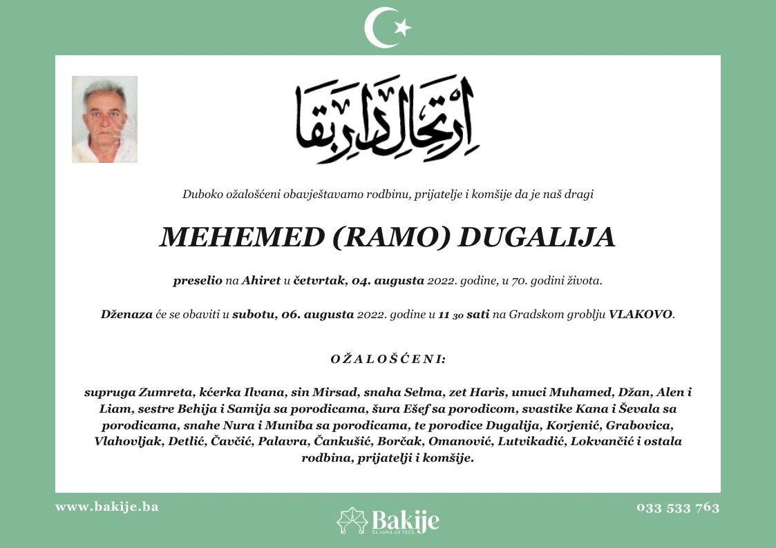 Smrtovnica — Mehemed (Ramo) Dugalija