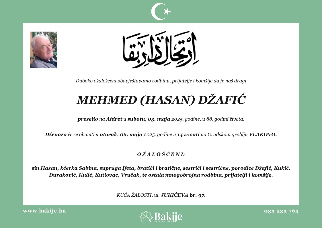 Smrtovnica — Mehmed (Hasan) Džafić