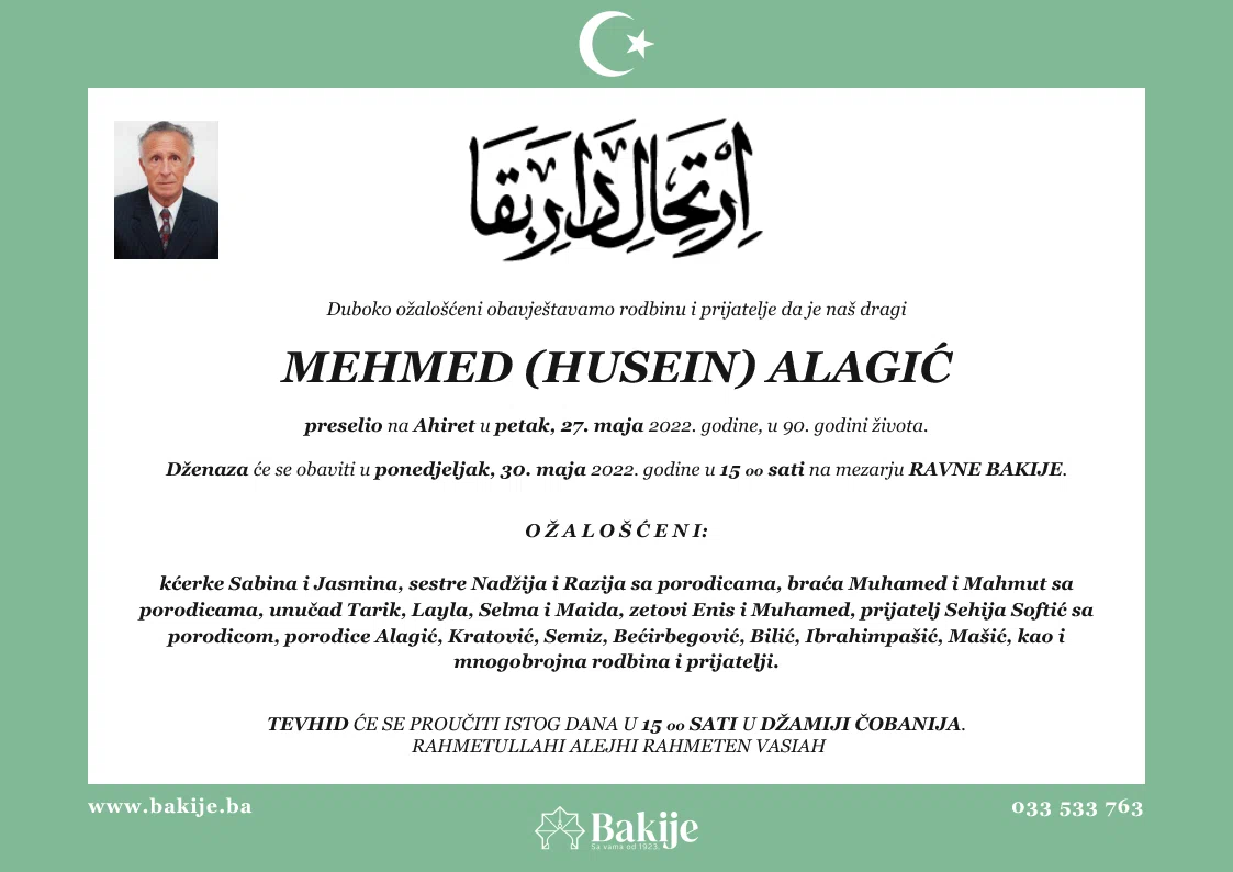 Smrtovnica — Mehmed (Husein) Alagić