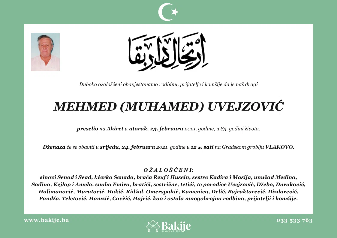 Smrtovnica — Mehmed (Muhamed) Uvejzović