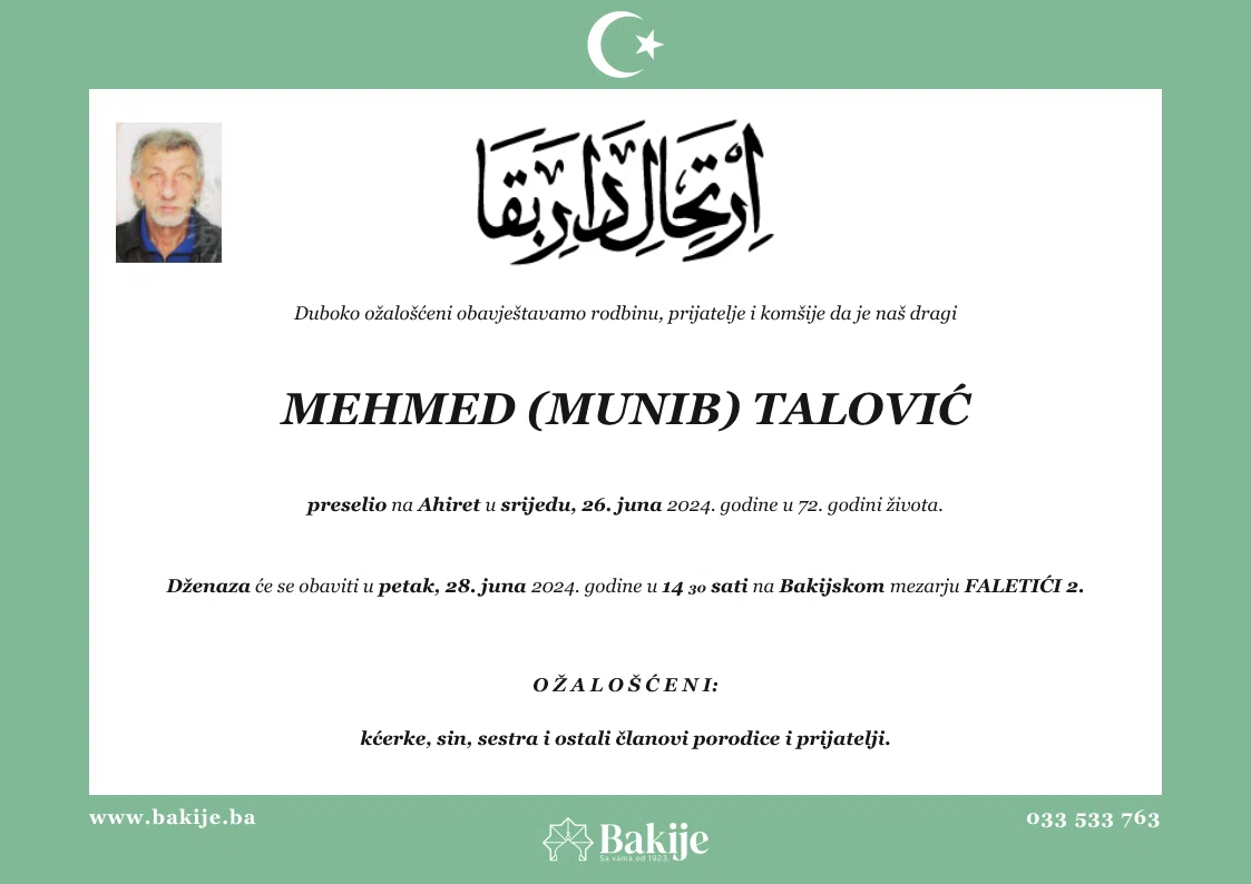 Smrtovnica — Mehmed (Munib) Talović
