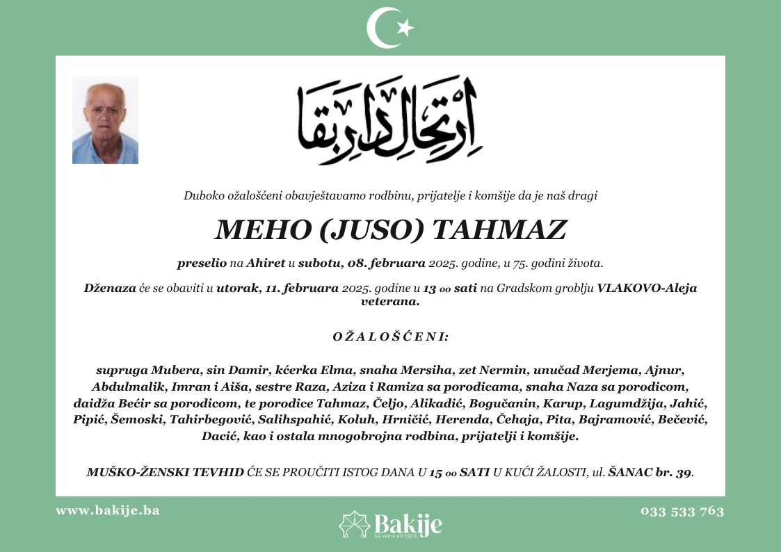 Smrtovnica — Meho (Juso) Tahmaz