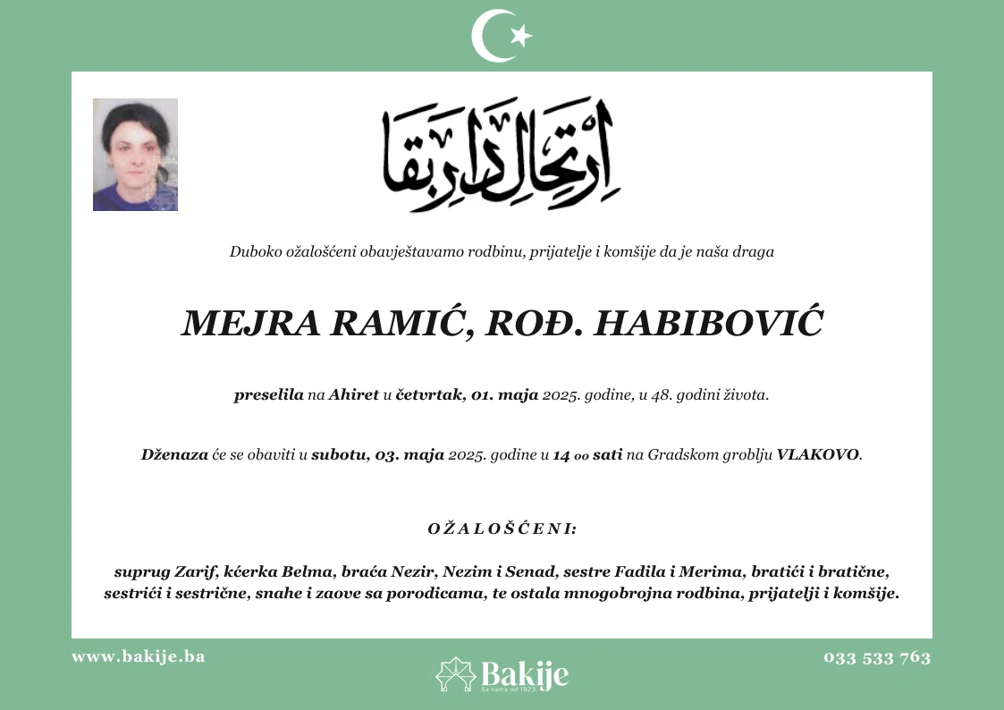Smrtovnica — Mejra Ramić, rođ. Habibović