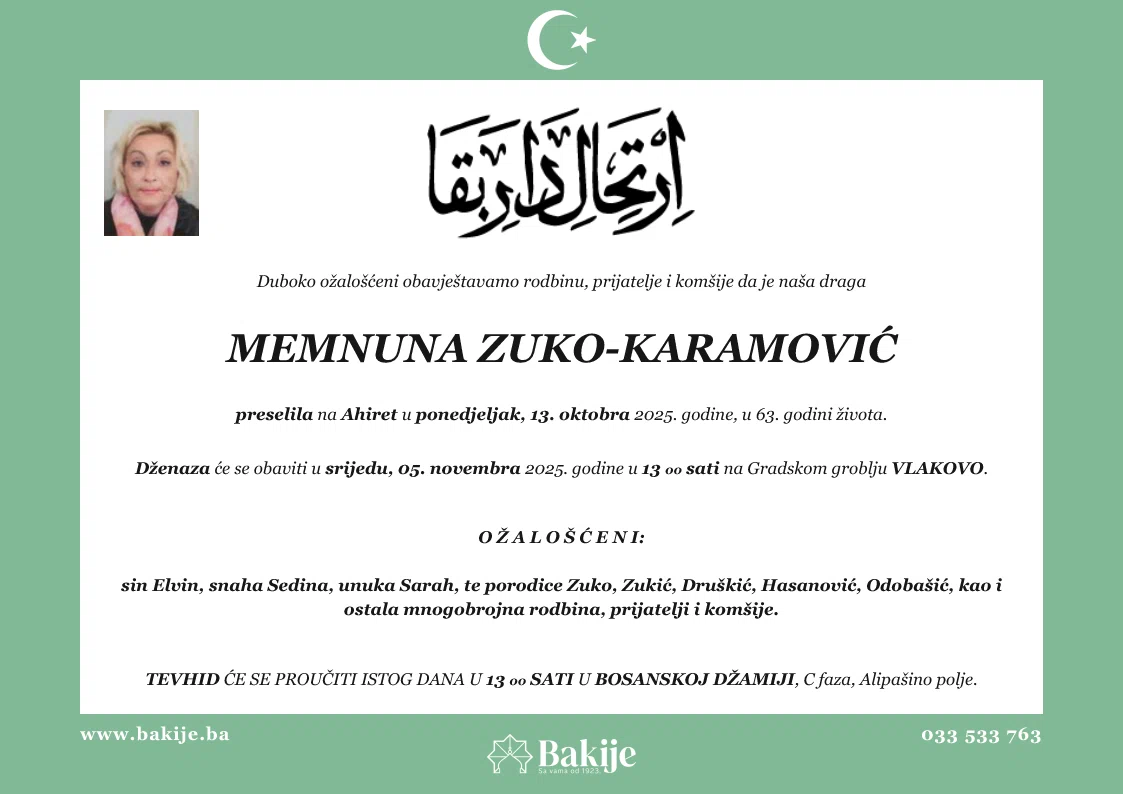 Smrtovnica — Memnuna Zuko-Karamović