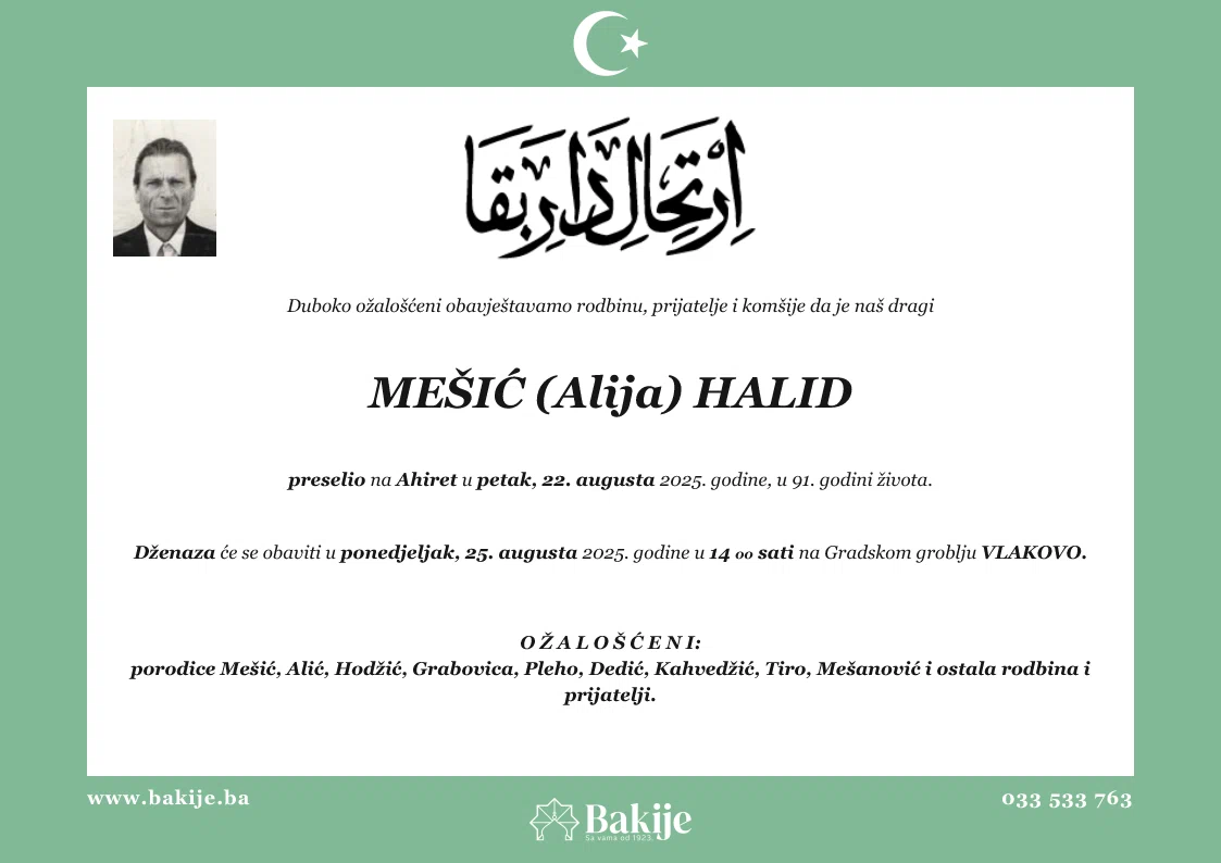 Smrtovnica — Mešić (Alija) Halid