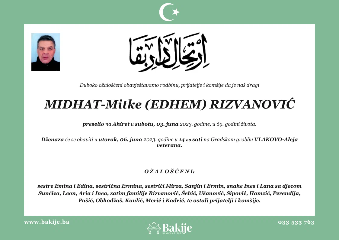 Smrtovnica — Midhat-Mitke (Edhem) Rizvanović