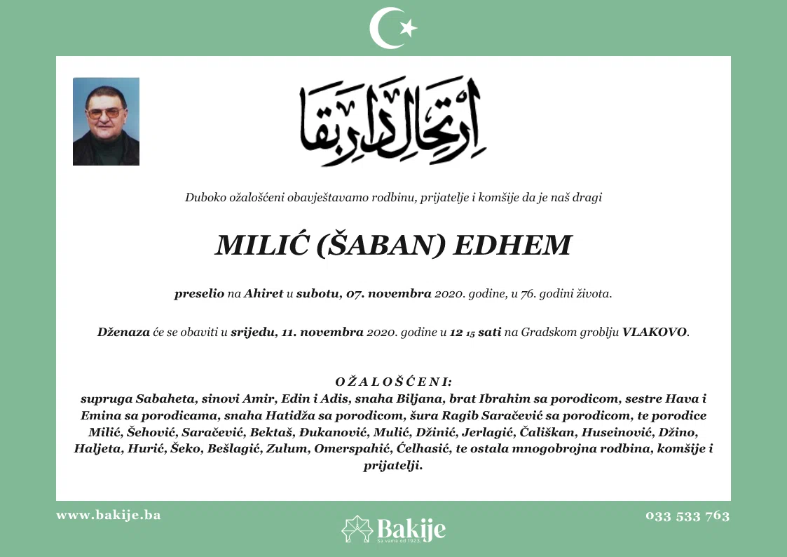 Smrtovnica — Milić (Šaban) Edhem