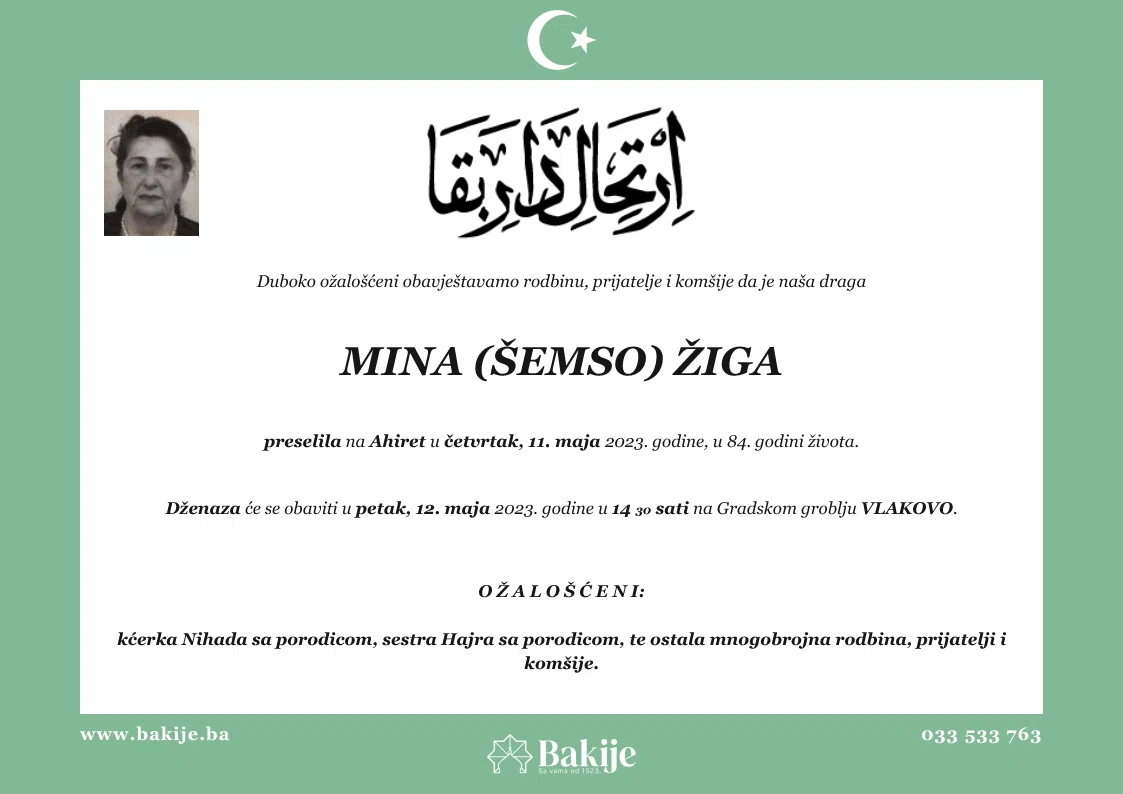 Smrtovnica — Mina (Šemso) Žiga