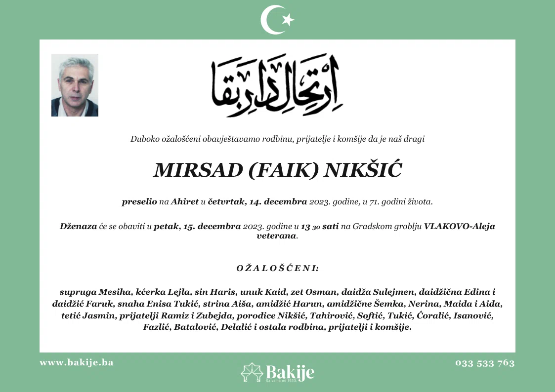 Smrtovnica — Mirsad (Faik) Nikšić