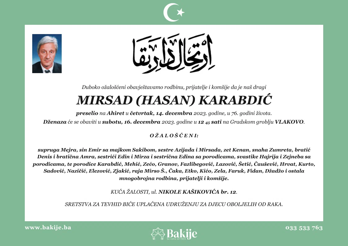 Smrtovnica — Mirsad (Hasan) Karabdić