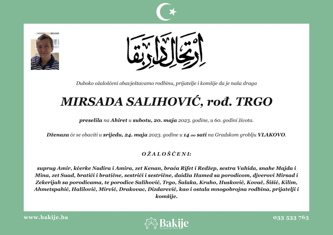 Smrtovnica — Mirsada Salihović, rođ. Trgo