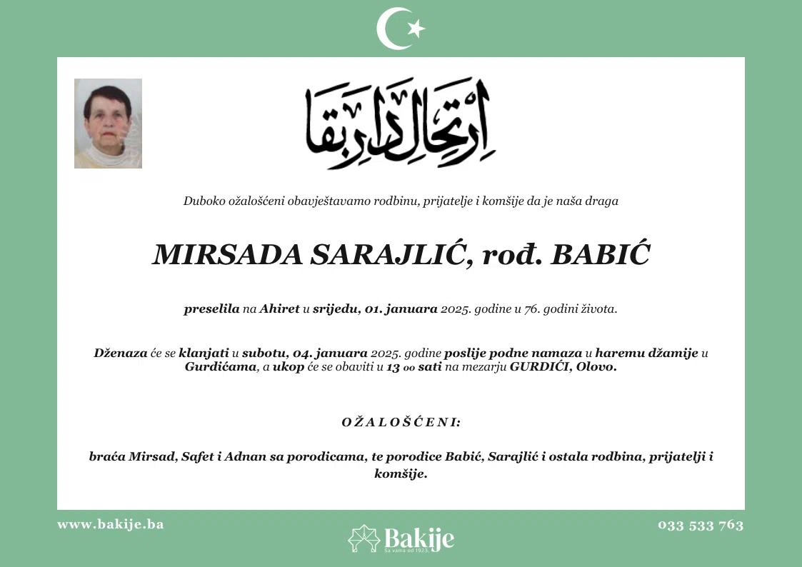 Smrtovnica — Mirsada Sarajlić, rođ. Babić