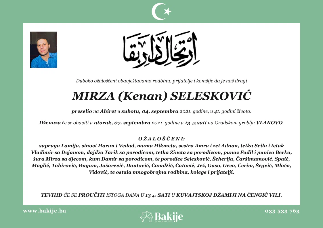 Smrtovnica — Mirza (Kenan) Selesković