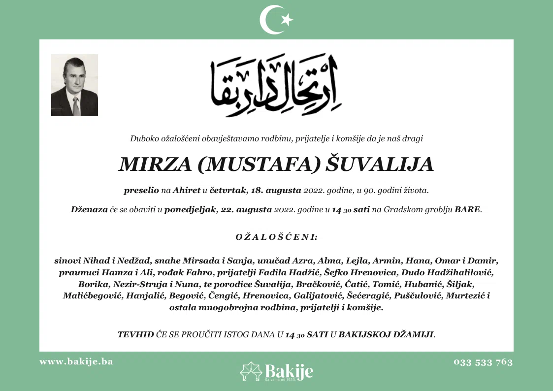Smrtovnica — Mirza (Mustafa) Šuvalija