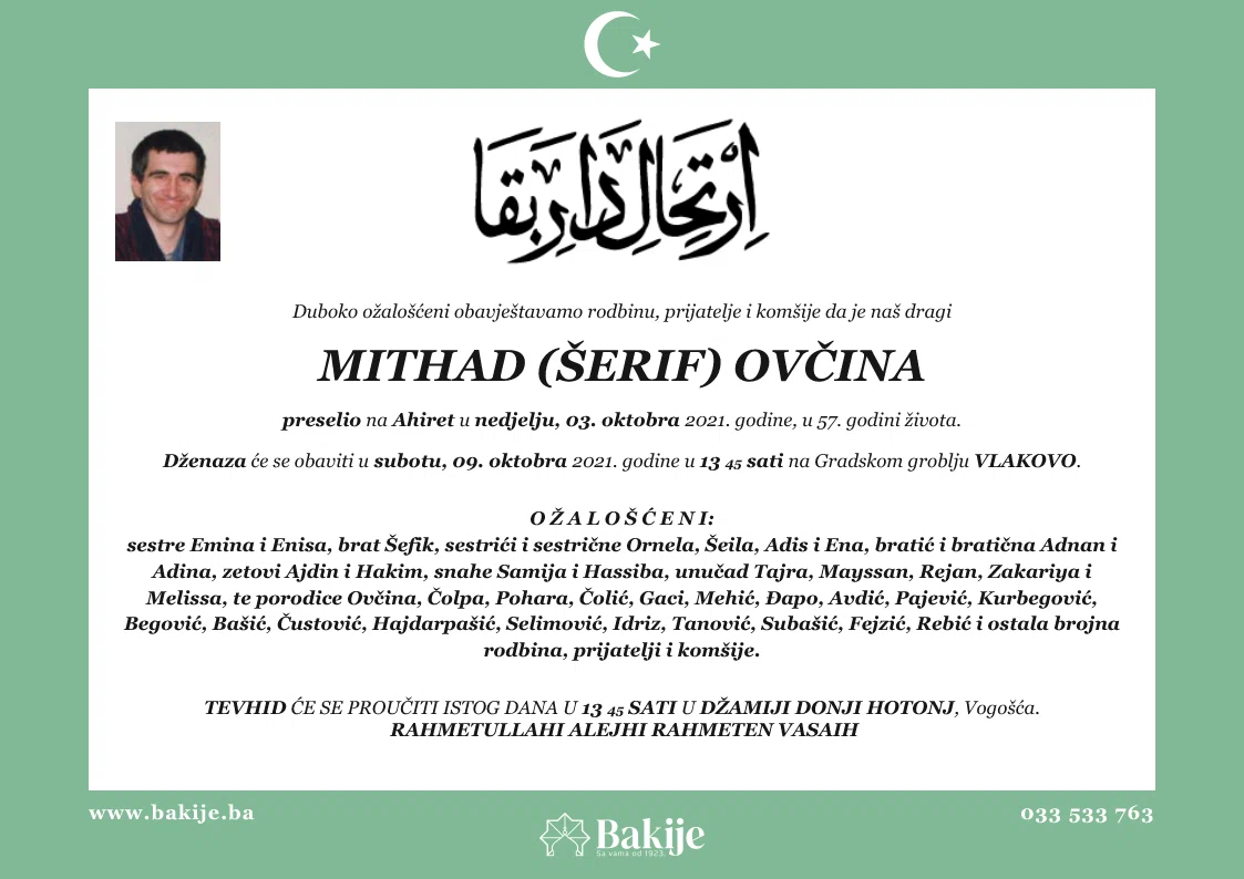 Smrtovnica — Mithad (Šerif) Ovčina