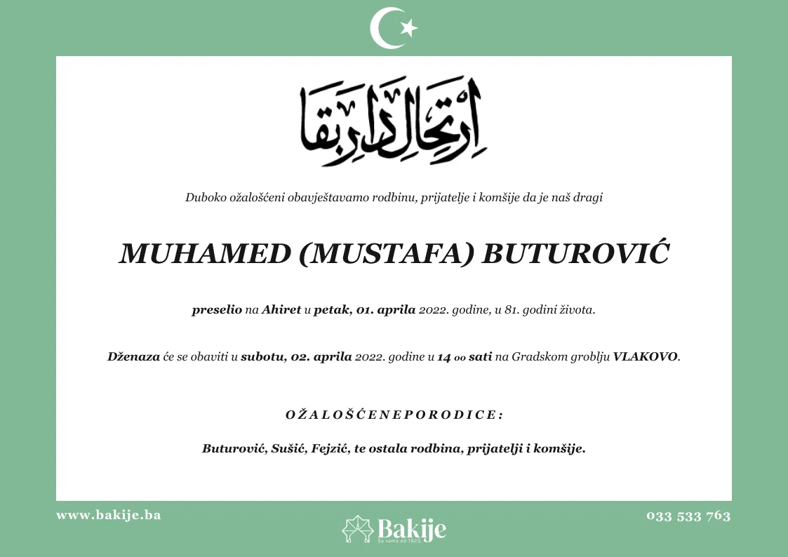 Smrtovnica — Muhamed (Mustafa) Buturović