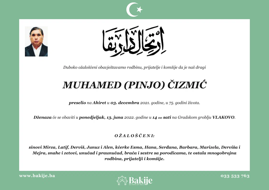 Smrtovnica — Muhamed (Pinjo) Čizmić